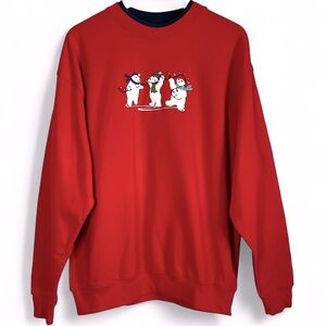 Vintage M&C Sportswear Pullover Christmas Polar Bear Sweatshirt Red NWOT XL
